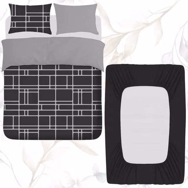 Grace Premium 4 Pack Microfibre Duvet Cover Set with Fitted Sheet and Pillowcases in Black, King Size (180 x 200 cm)