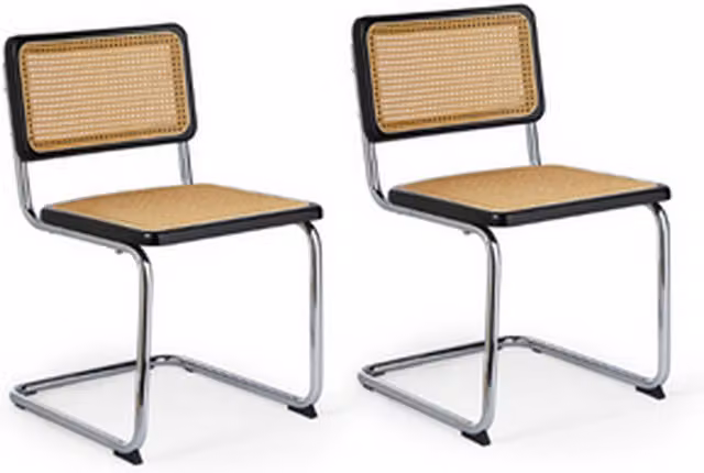 Spinningfield Boho Rattan and Metal Dining Chairs Set of 2 in Black and Beige