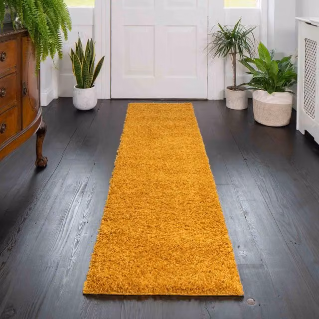 The Rug House Soft Value Yellow Ochre Shaggy Square Area Rug, Yellow, W/D: 135 x 135 cm