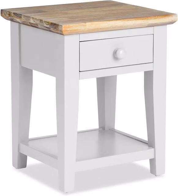 Statement Furniture Florence Side Table with Drawer in White Acacia Wood