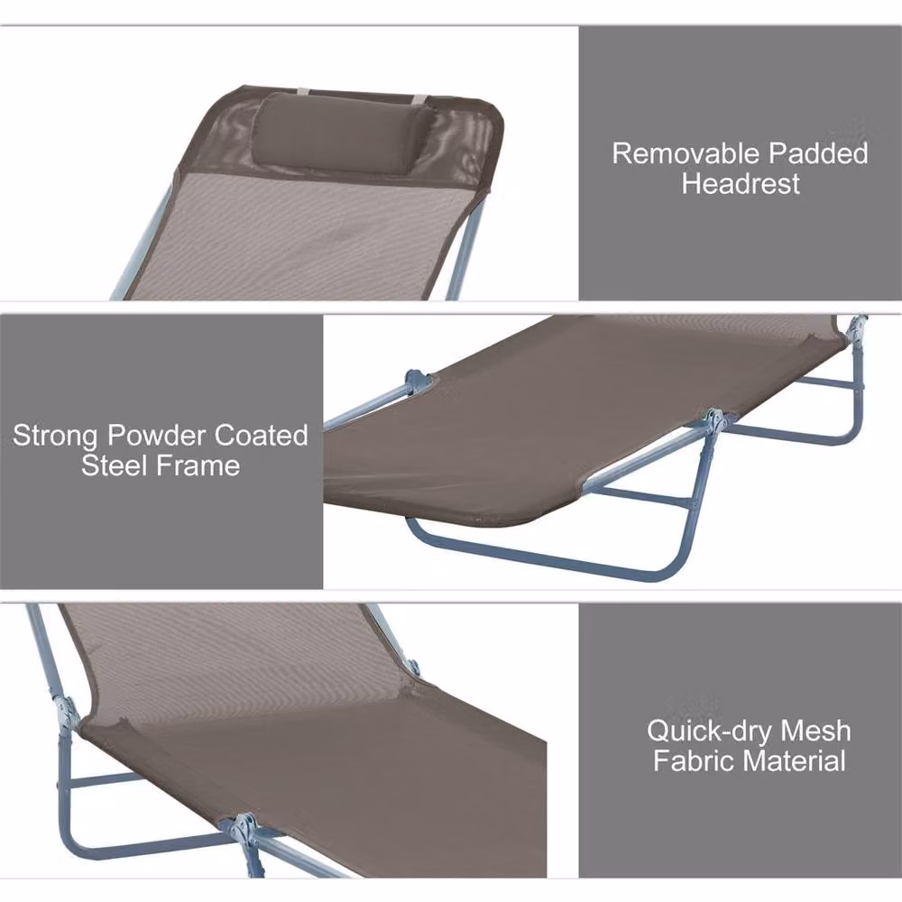 EONLION Brown Garden Lounger Recliner Chair with Adjustable Headrest and Textilene Fabric – 4