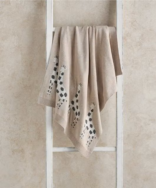 Mamas & Papas Giraffe Knitted Cotton Blanket in Beige