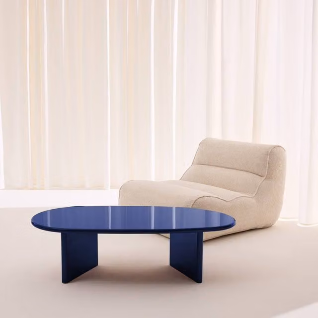 sweeek Oval Coffee Table with Glossy Finish in Blue, W: 60 cm, D: 60 cm, H: 34.5 cm