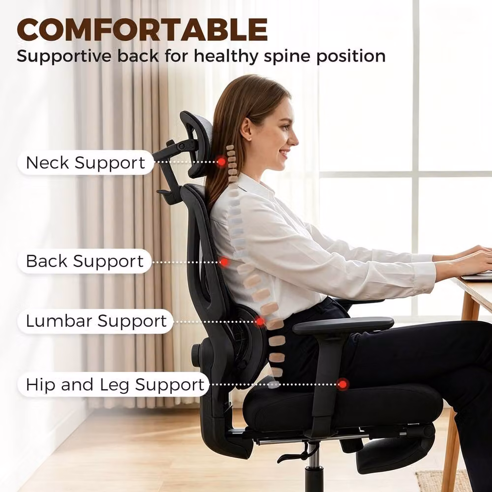 HOMCOM Executive Fabric Office Chair with Headrest and Armrests, Black – 4