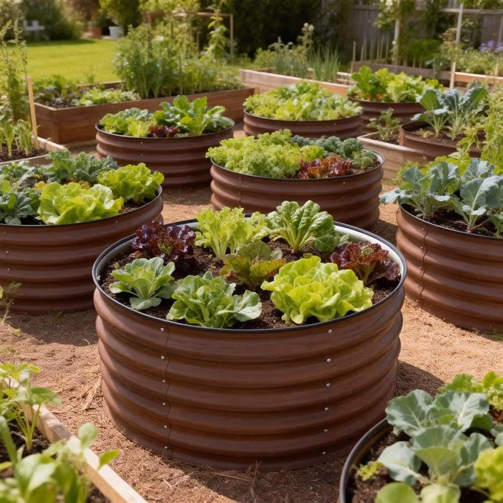FLAVORA Round Raised Bed Vegetable Planter in Brown, W/D/H: 80 x 80 x 43 cm – 3