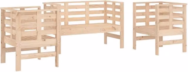 Berkfield Home 3 Piece Rustic Solid Wood Pine Garden Lounge Set in Beige – 1