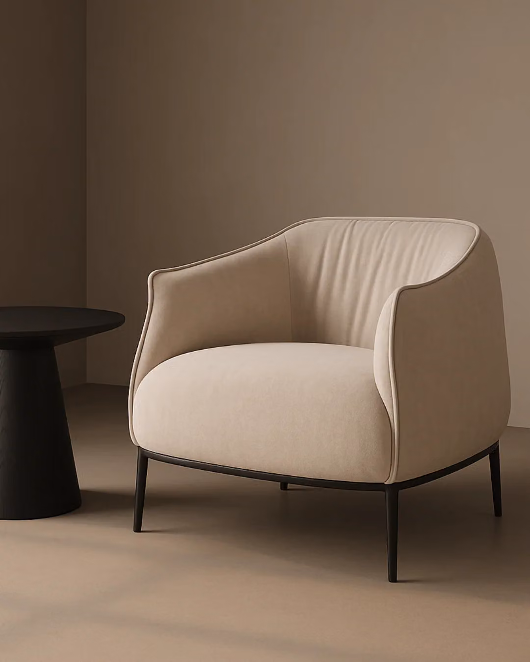 Tommy Franks Modern Tub Lounge Chair in Beige Fabric with Metal Frame