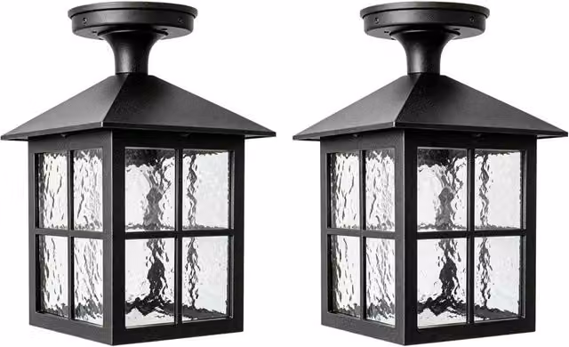 First Choice Lighting Somerset Black Outdoor Flush Ceiling Lights, Set of 2 – 1