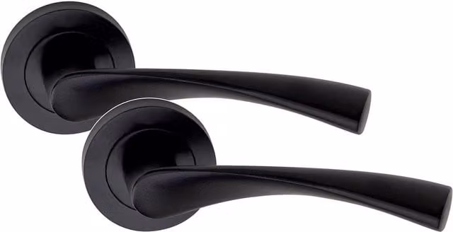 Golden Grace Matt Black Key Lockable Door Handle on Round Rose Set