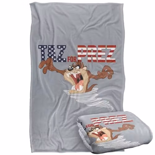 Warner Bros. Looney Tunes Taz For Prez 3 Silky Touch Super Soft Fleece Throw Blanket, Multicolour, W: 91.44 cm, H: 147 cm
