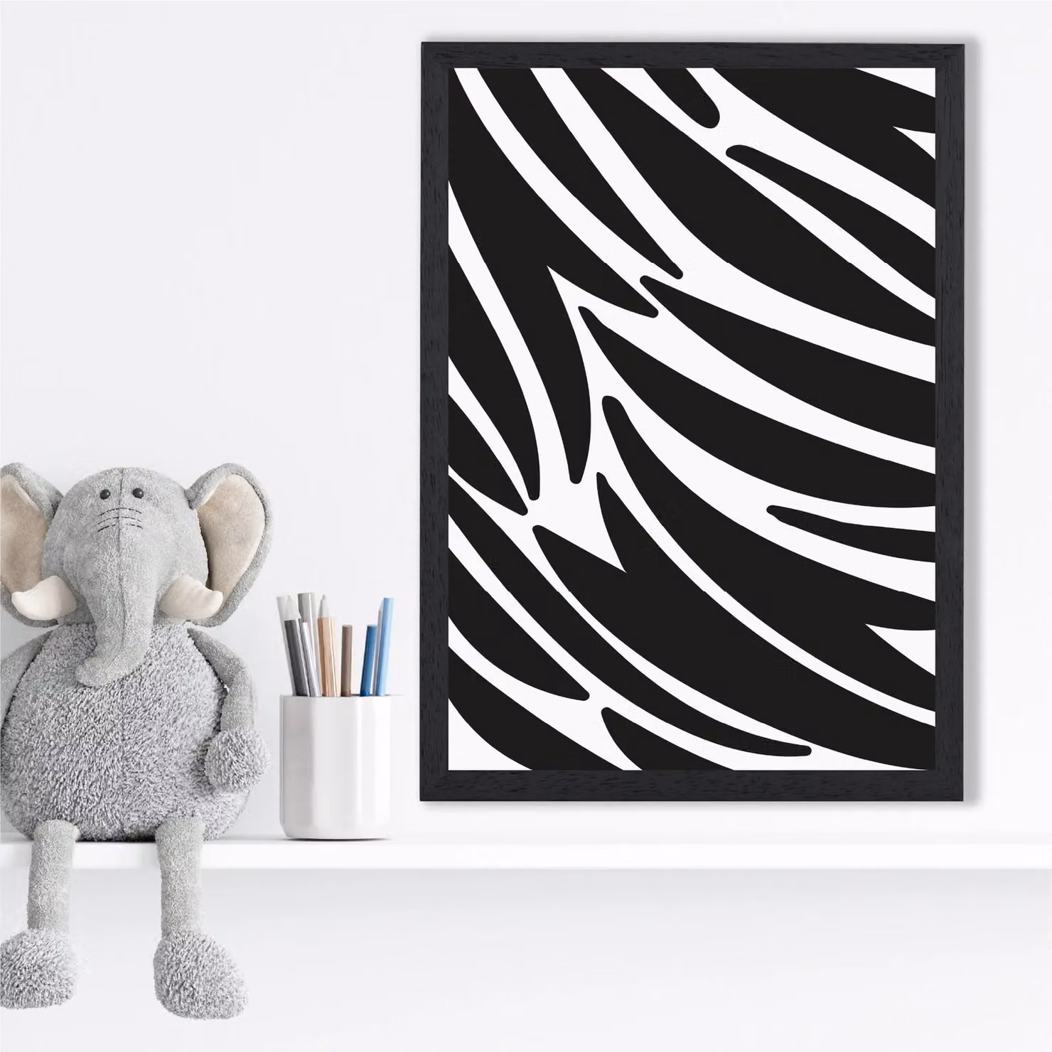 ARTZE Zebra Print Cartoon Style Framed Paper Poster in Black, A3 – 2
