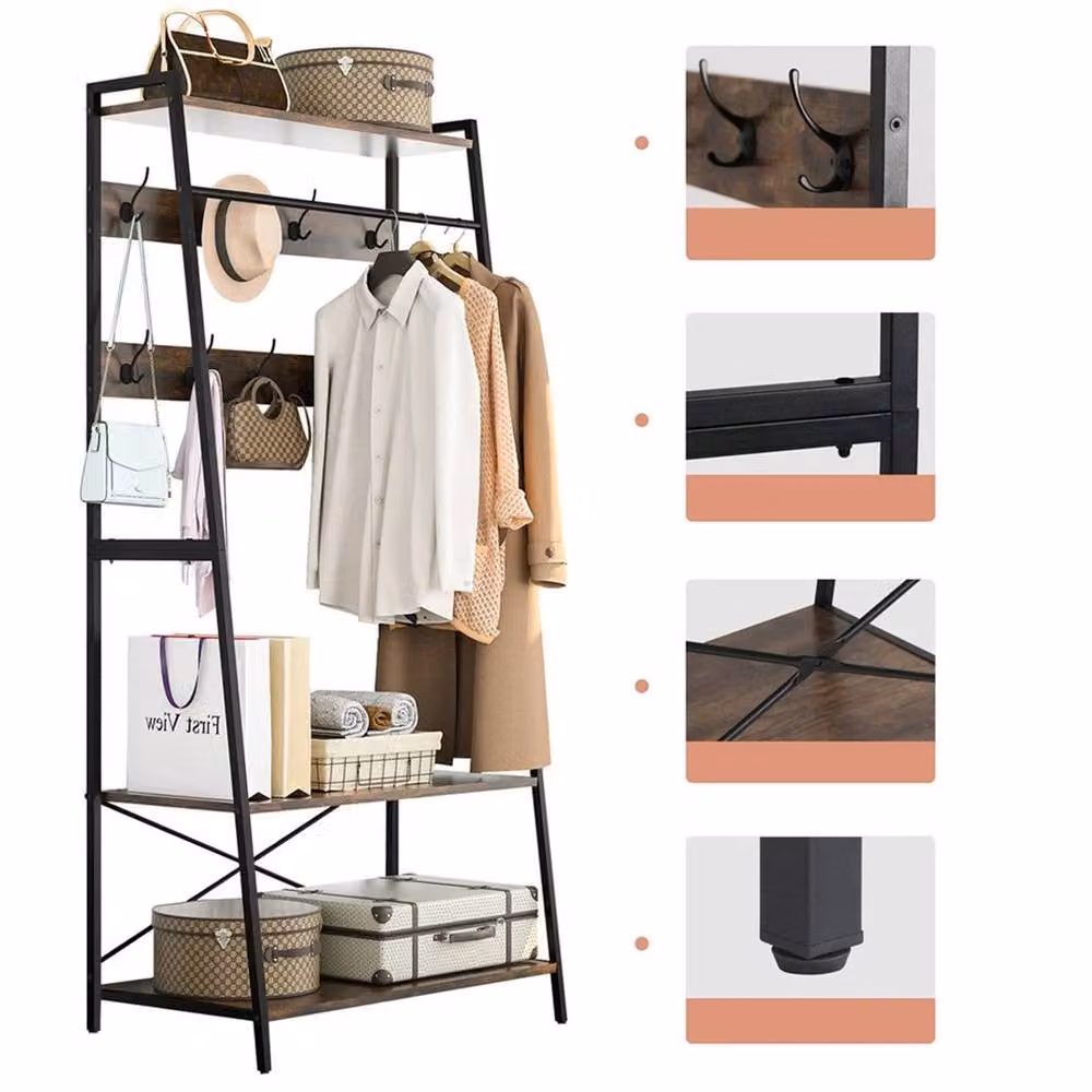 Kelvenix Industrial Clothes Rail Garment Rack and Coat Stand in Brown – 5