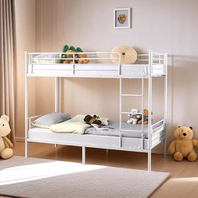 FLAVORA Metal Twin Loft Bunk Bed with Ladder and Guardrail in White