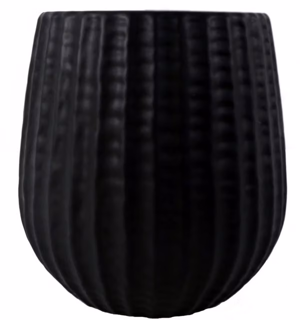 Leaf Modern Round Black Ceramic Tabletop Planter