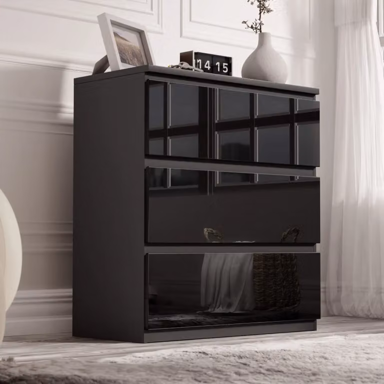 DHS High Gloss 3 Drawer Chest in Black