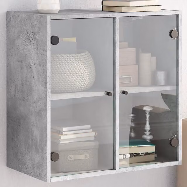 Berkfield Home Wall Mounted Cabinet with Glass Doors, Concrete Grey, W/D/H: 68 x 37 x 68.5 cm