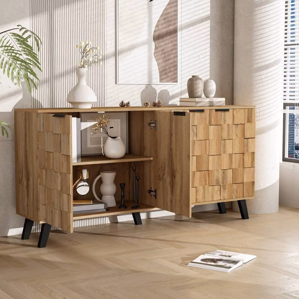 ModernLuxe Sideboard Cabinet with 4 Doors and Geometric Design in Brown and Black, W/D/H: 120 x 35 x 78 cm – 2