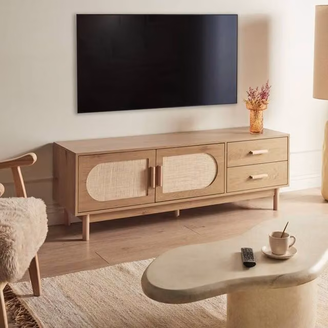 Wyld and Coco Boho Rattan TV Stand in Light Brown, W/D/H: 150 x 40 x 50 cm – 1