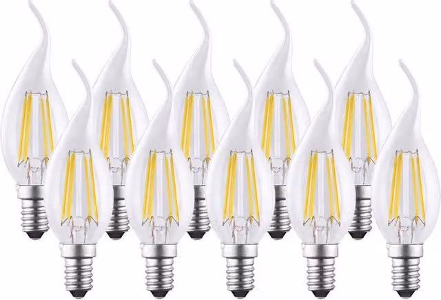 Harper Living Pack of 10 Warm White Dimmable E14 LED Flame Tip Bulbs, Clear Glass