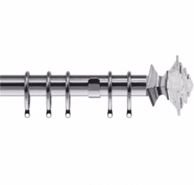 New Edge Blinds 35mm Metal Curtain Pole Set with Luxe Aztec Finial in Satin Silver, Length: 250 cm