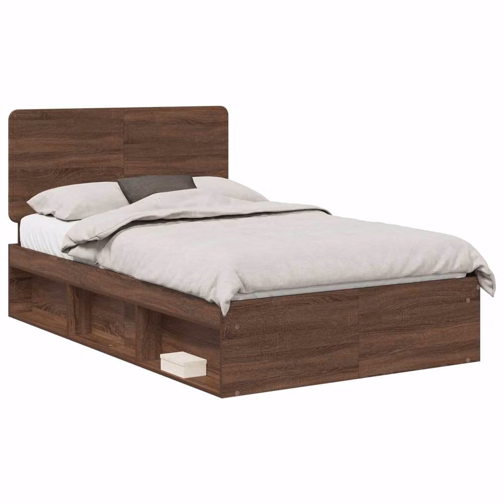 Berkfield Home Bed Frame with Headboard in Brown Oak, Solid Pine Wood and MDF, W/D/H: 120 x 200 cm – 2
