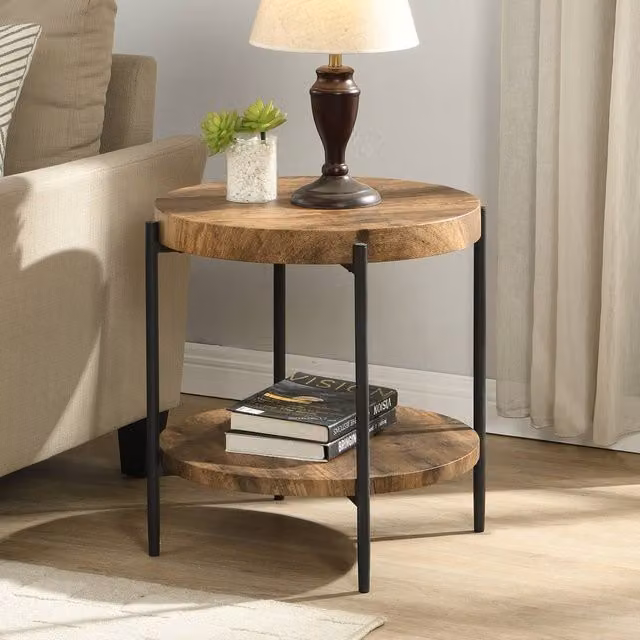 Mona Vale Furniture Rustic Industrial Round Side Table in Brown and Black