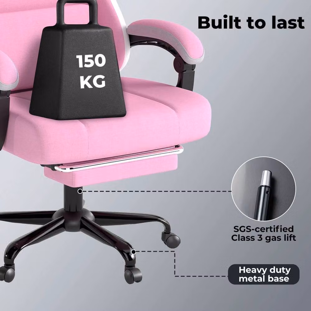 VOGREX Pink Fabric Adjustable Swivel Recliner Gaming and Office Chair – 2