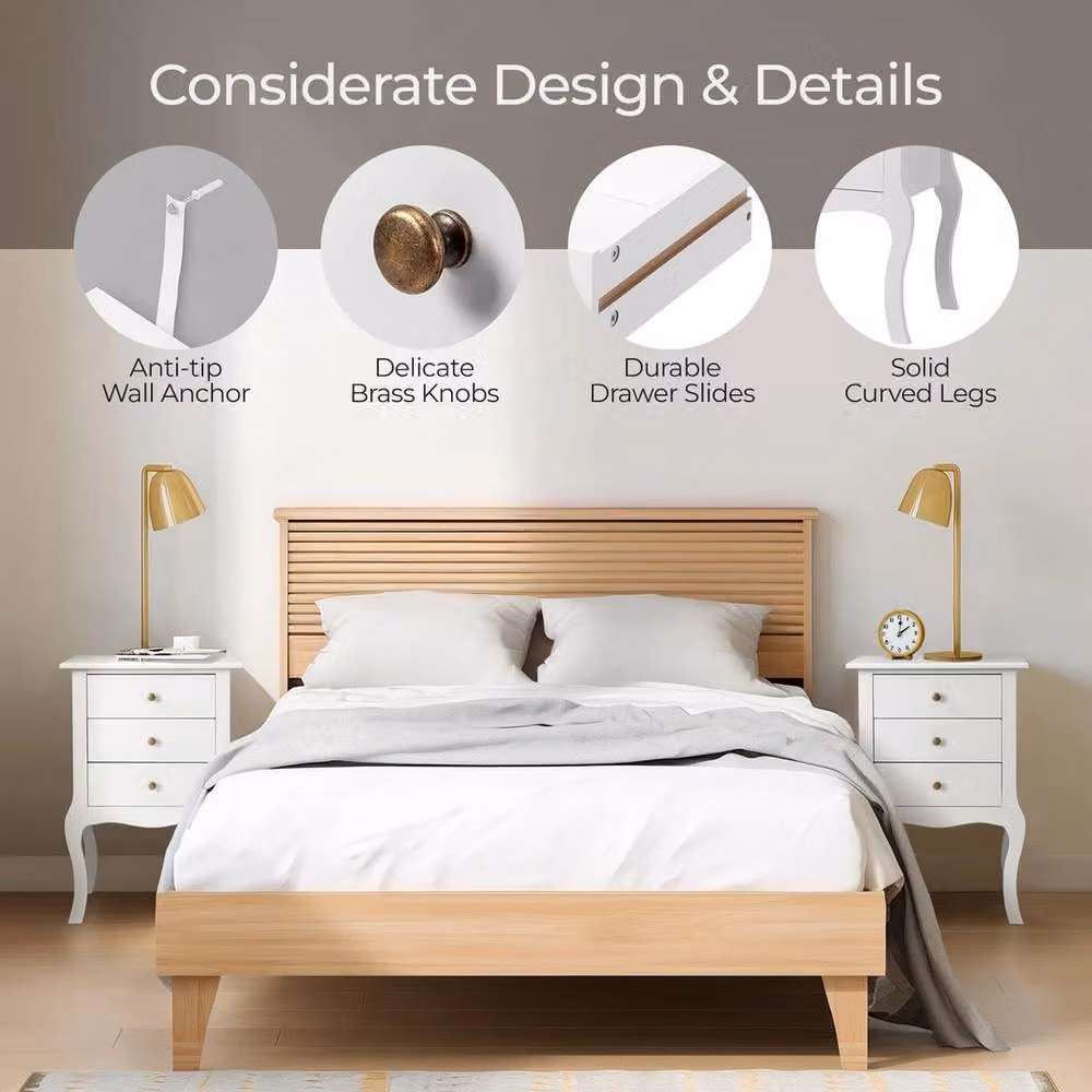 FORGEVIO 3 Drawer Bedside Table and Nightstand Cabinet in White – 2