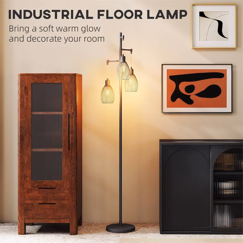 EONLION Industrial Metal Floor Lamp in Black, H 170.5 x W 40 x D 30 cm – 4