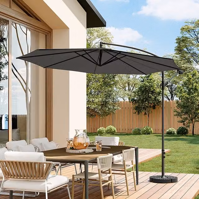 Livingandhome Black Cantilever Garden Parasol Umbrella with Steel Base