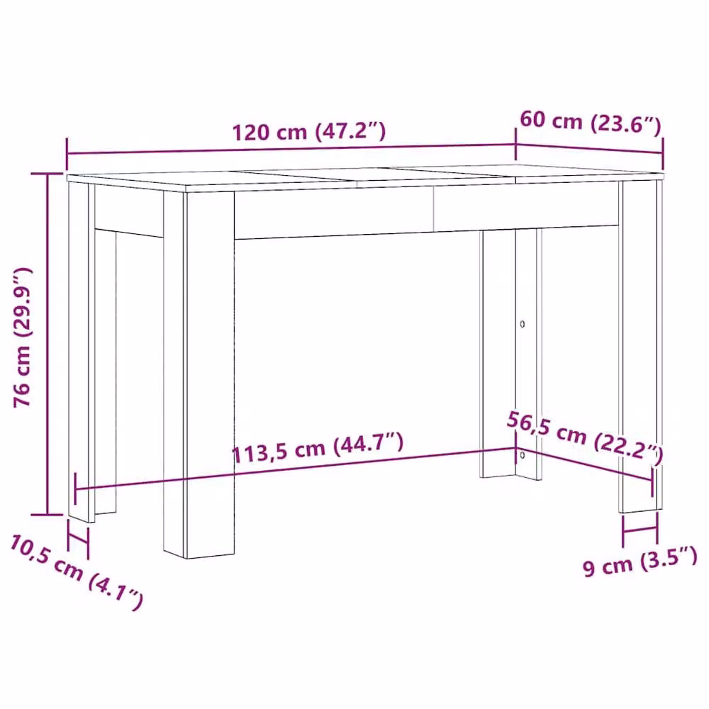 Berkfield Home Elegant Rectangular Dining Table in Smoked Oak Brown, W/D/H: 120 x 60 x 76 cm – 5