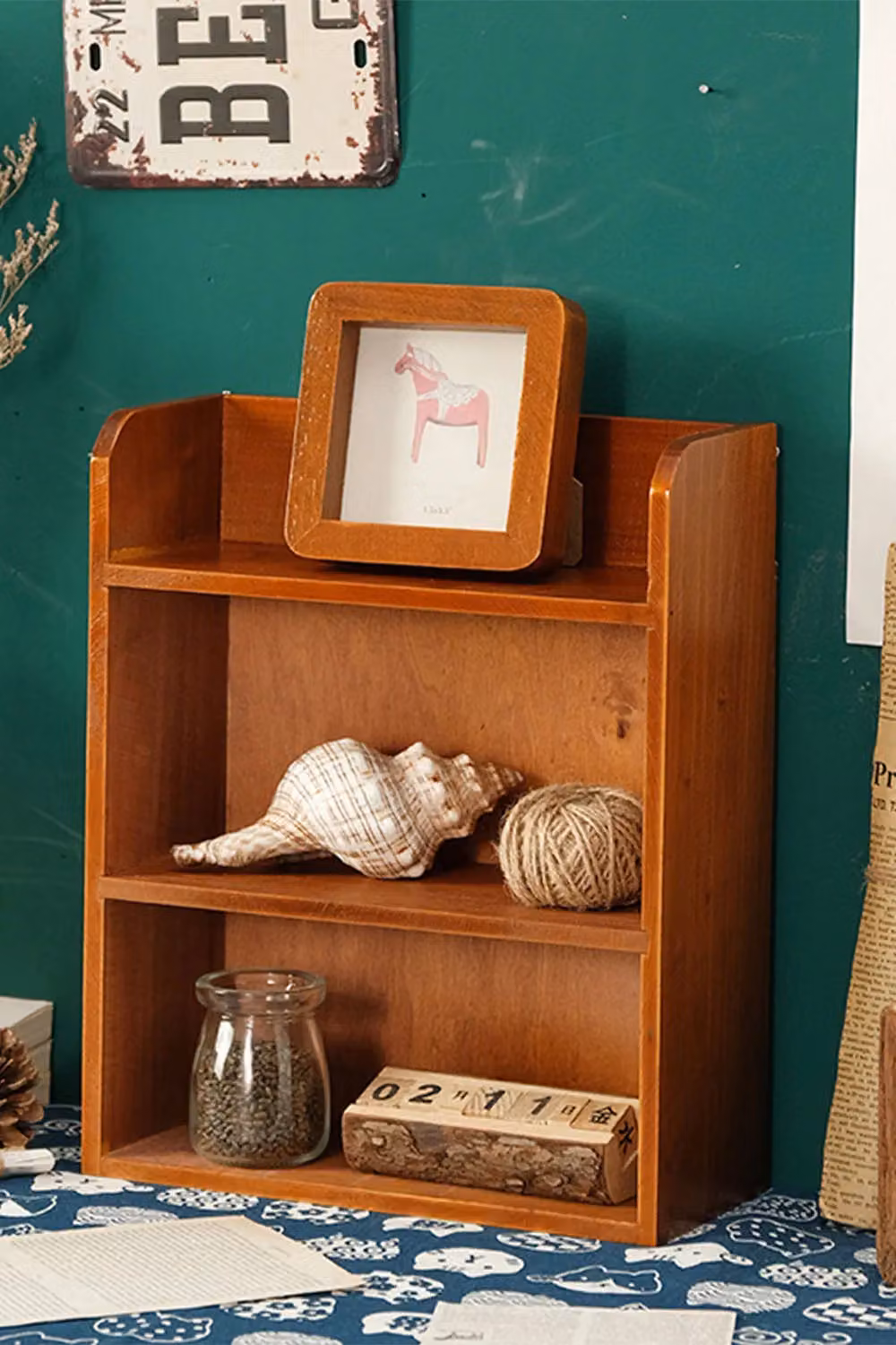 SHEONLY 3-Tier Retro Wooden Tabletop Storage Rack, Brown, W: 30.5 cm, D: 25.0 cm – 2