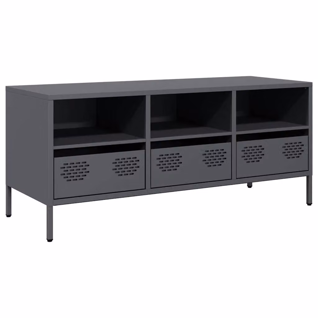 Berkfield Home Anthracite and Black Industrial TV Cabinet in Matt Cold-rolled Steel, W: 101.5 cm, D: 39 cm, H: 43.5 cm – 2