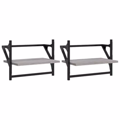vidaXL Wall Shelves with Hanging Rods, 2 Pieces, Grey, W/D/H: 40 x 25 x 30 cm