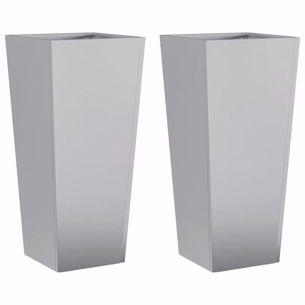 Berkfield Home Garden Galvanised Steel Planter Tubs, Grey, 2 Pack, W/D/H: 35 x 35 x 75 cm – 3