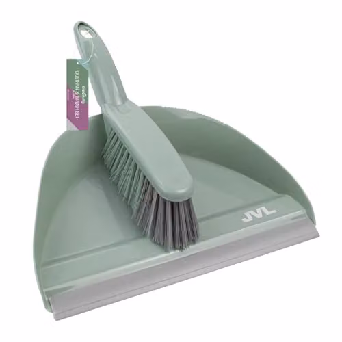 JVL Wall Mountable Dustpan and Brush Set in Green and Grey