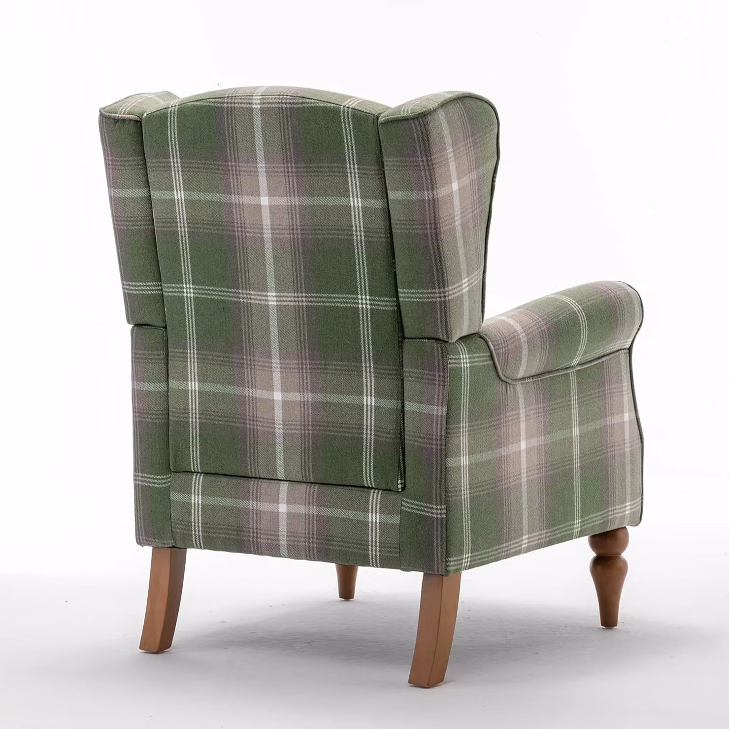 FURNITURE ONE Retro Green Tartan Fabric Wingback Accent Chair with Solid Wood Frame, W/D/H: 70.0 x 75.0 x 96.0 cm – 3