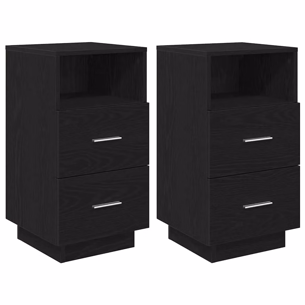 Berkfield Home Set of 2 Black Bedside Cabinets with 2 Drawers, W/D/H: 36 x 36 x 68 cm – 2