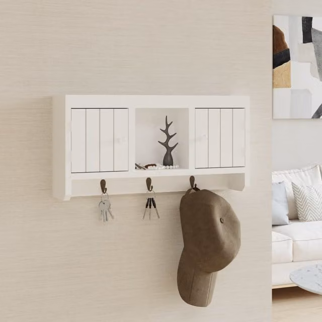 Berkfield Home White Key Cabinet with Internal Shelves and Hinged Doors, W/D/H: 40 x 8.5 x 20 cm – 1