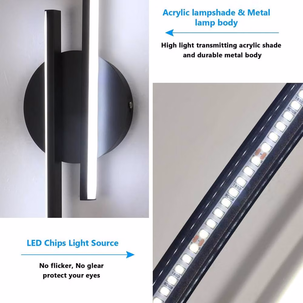 Goeco 24W LED Indoor Up and Down Wall Light in Black with 6500K Cool White Light – 4