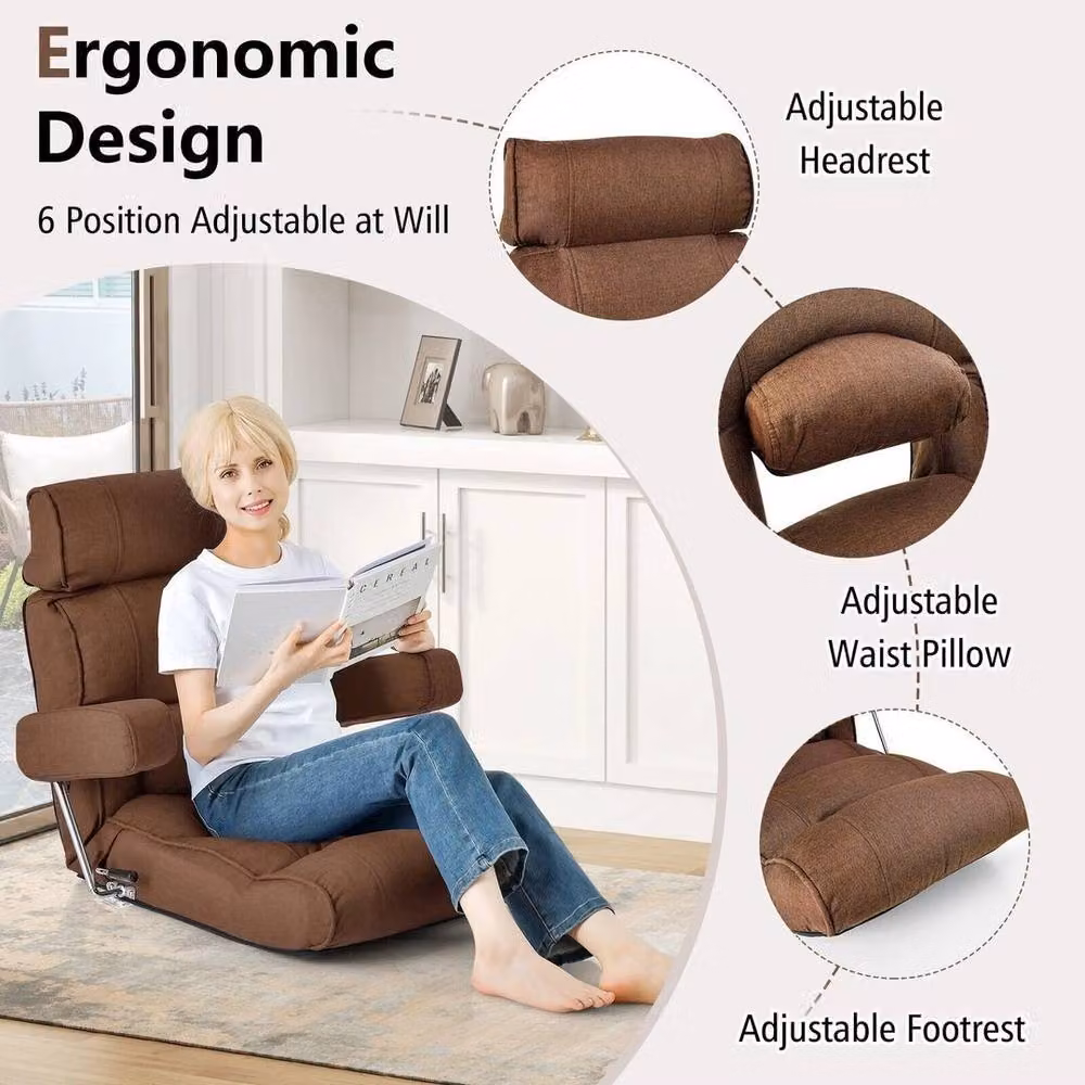EONLION Ergonomic Folding Floor Sofa Chair in Brown – 3