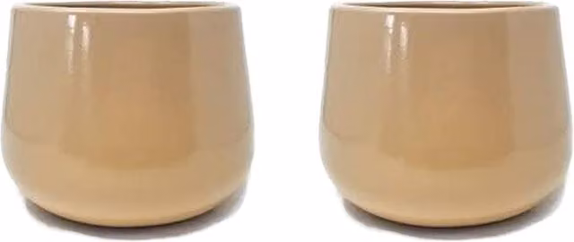 Verano Spanish Ceramics Beige Cylinder Indoor Plant Pot Set of 2, Height: 20.5 cm – 1