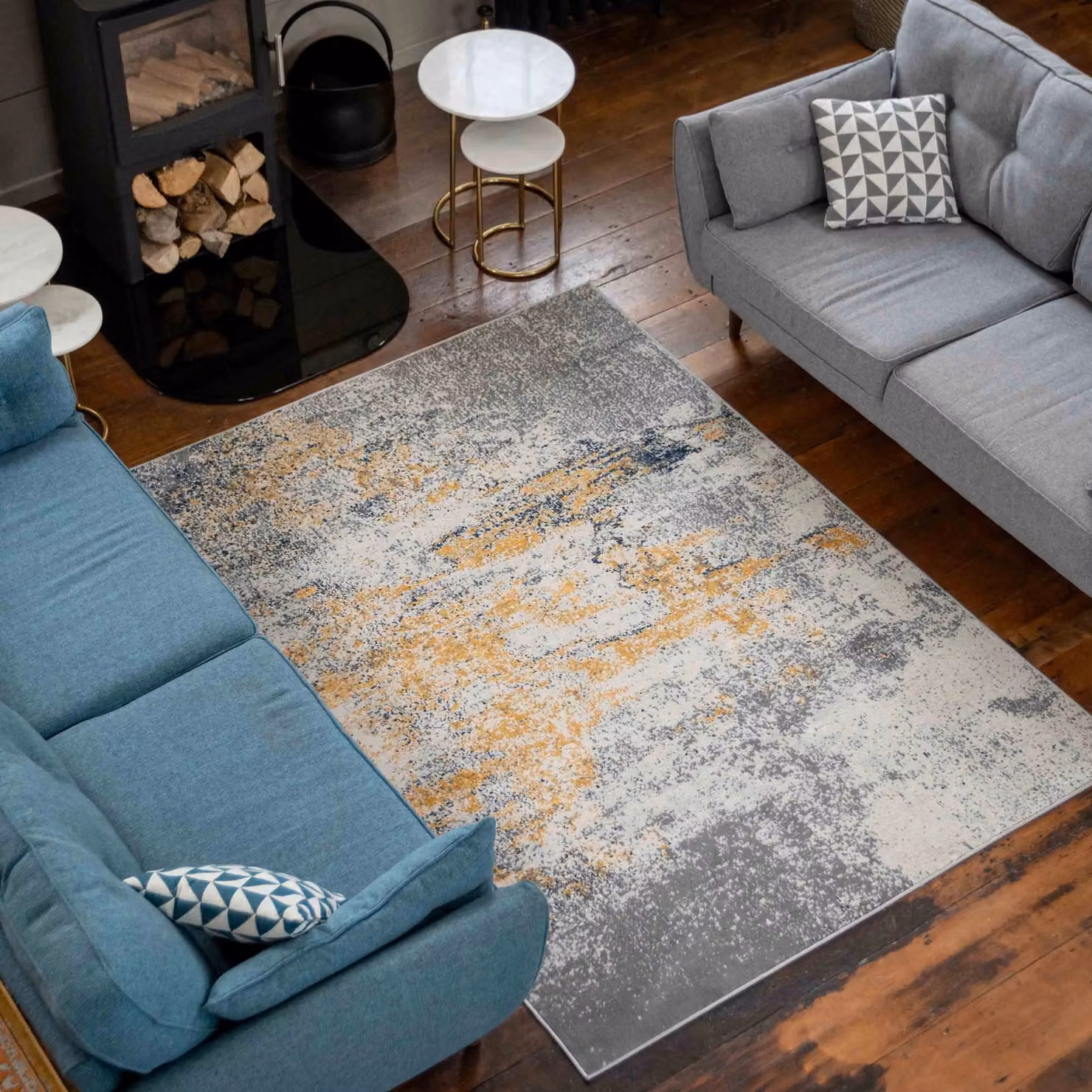 Kukoon Grey and Yellow Abstract Modern Living Area Rug, W: 200 cm, L: 290 cm – 2