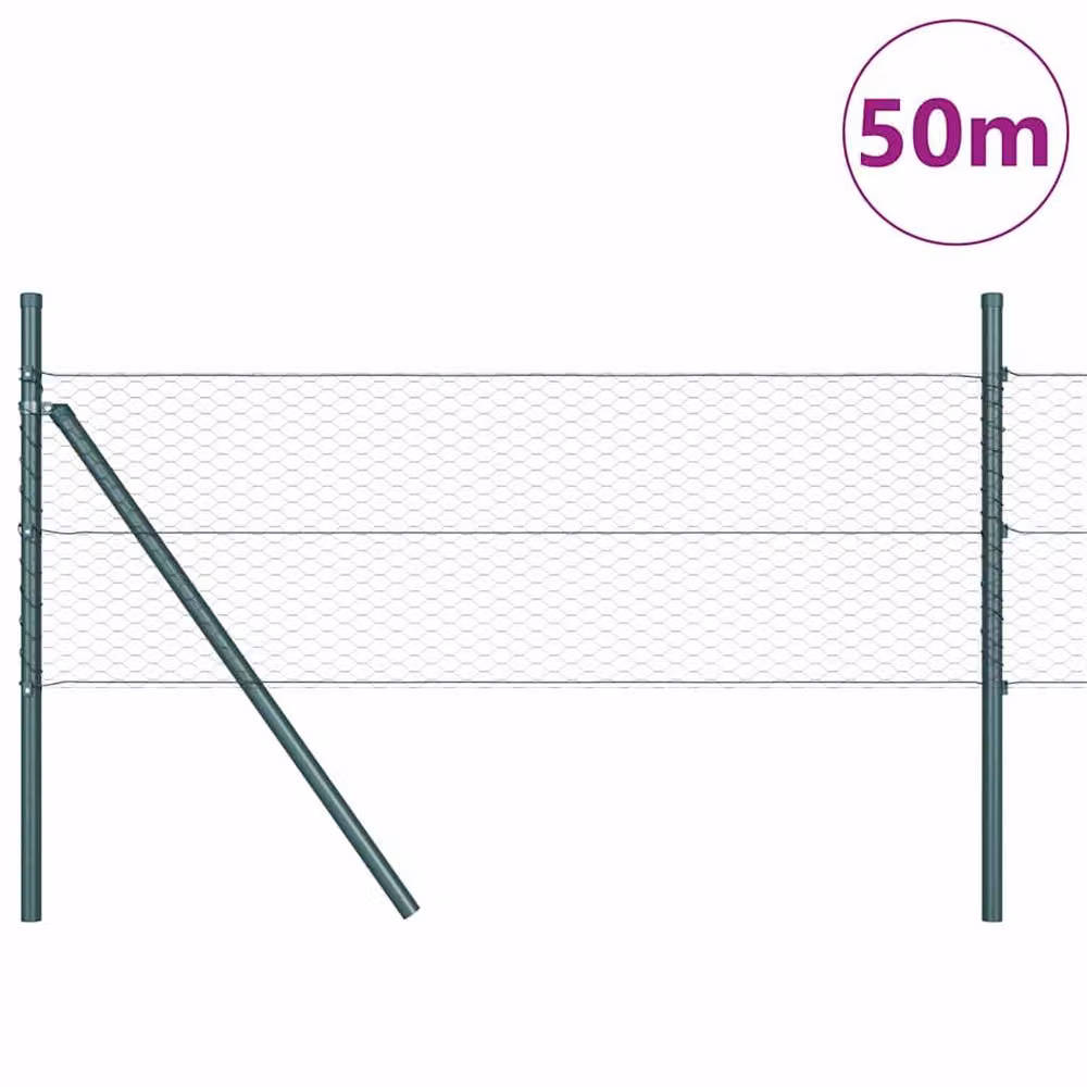 Berkfield Home Hexagon Wire Mesh Fence, Grey and Green Powder-Coated Steel, H: 40 cm x L: 50 m – 2