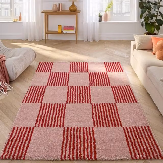 sweeek Checkerboard Interior Rug in Red and Pink, W: 160 cm, L: 230 cm