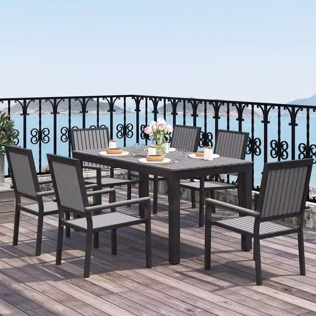 Outsunny 6 Seater Modern Aluminium Patio Dining Set with Stackable Chairs in Grey