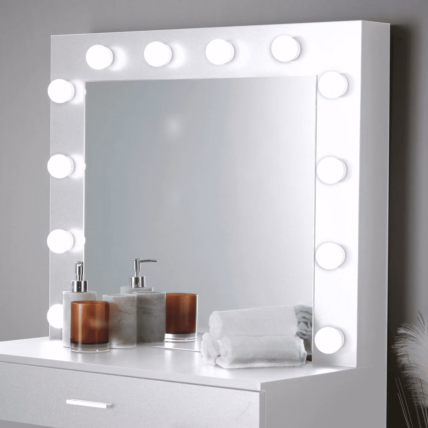 Home Source Dressing Table with Stool and Hollywood LED Mirror Set in White, W/D/H: 140 x 40 x 80 cm – 2