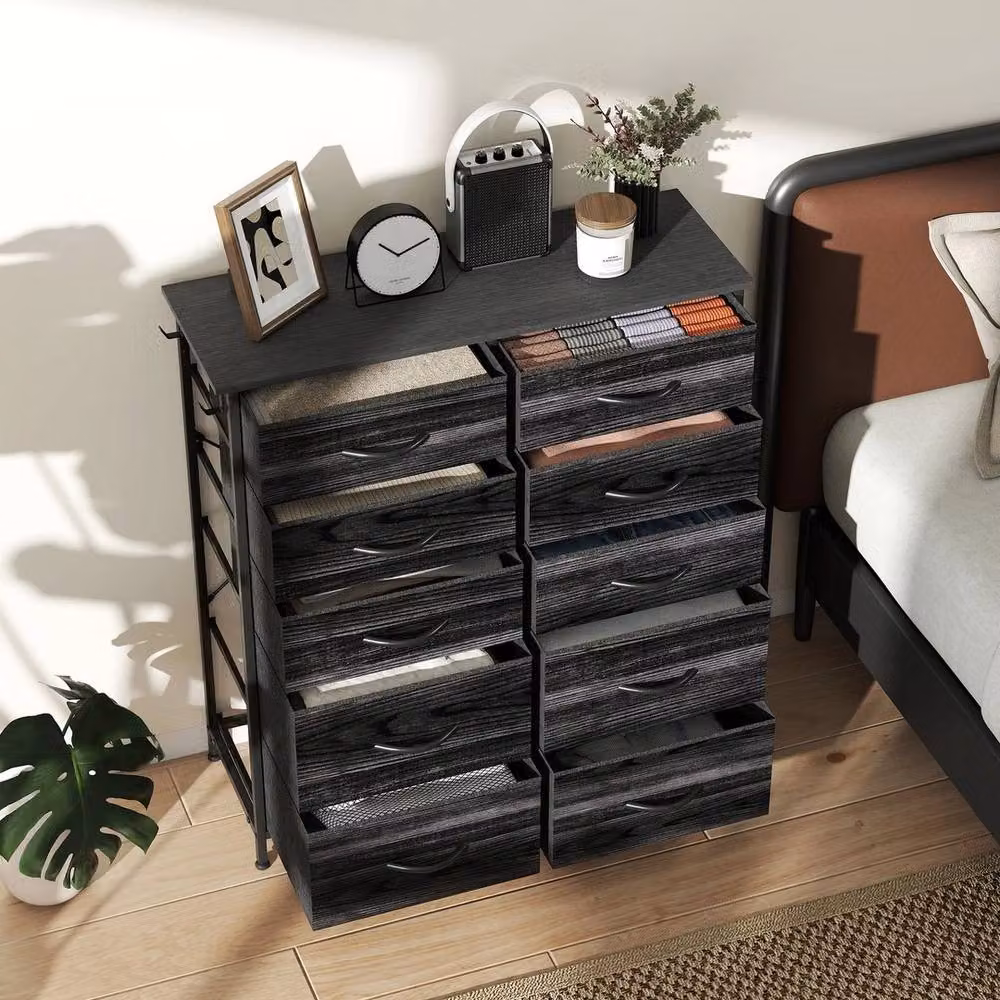 PAWNORA Black Fabric 10 Drawer Chest of Drawers – 5