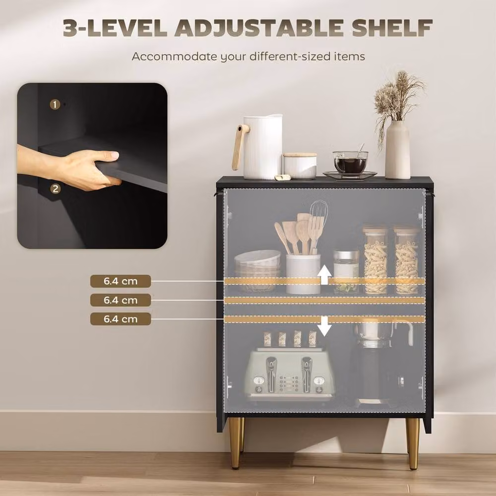 EONLION Modern Black Buffet Sideboard Cabinet with Adjustable Shelf, W: 60 cm, D: 40 cm, H: 80 cm – 3
