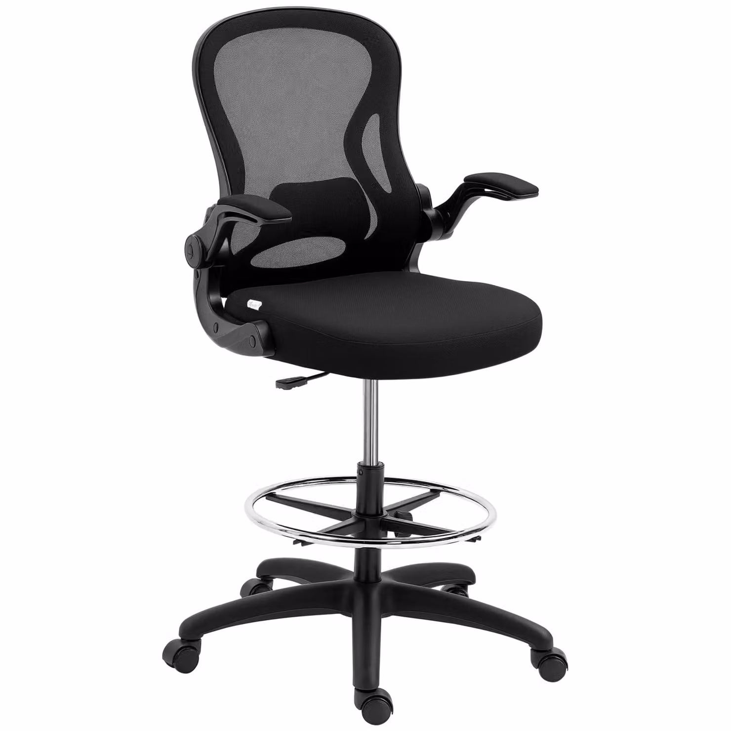 Vinsetto Black Drafting Chair with Mesh Back, Armrests and Foot Ring – 2